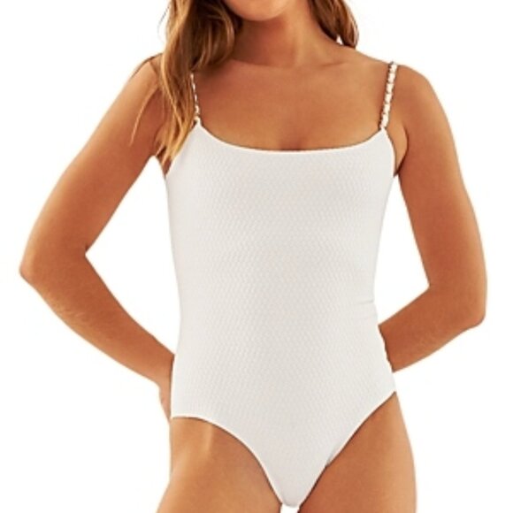AQUAMANILE Jasmine Full Cut Chain Polyester One Piece Swimsuit Size M White
